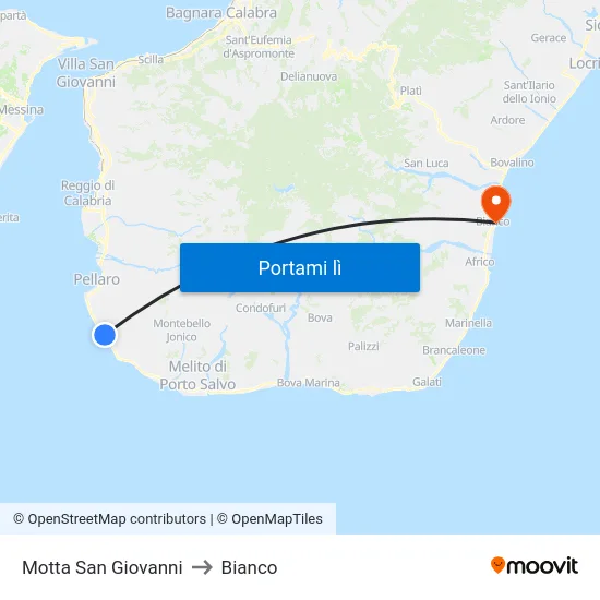 Motta San Giovanni to Bianco map