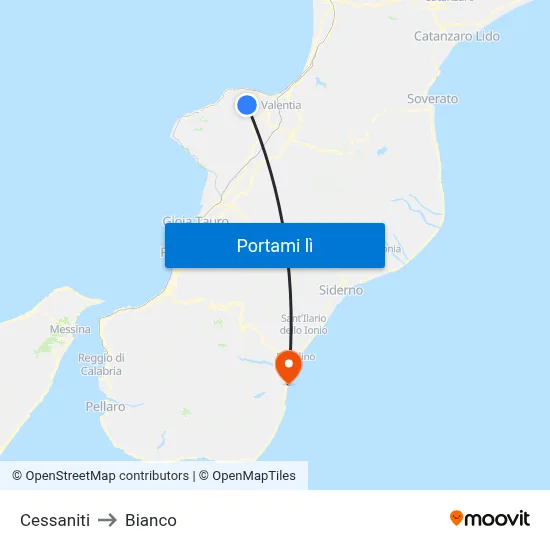 Cessaniti to Bianco map