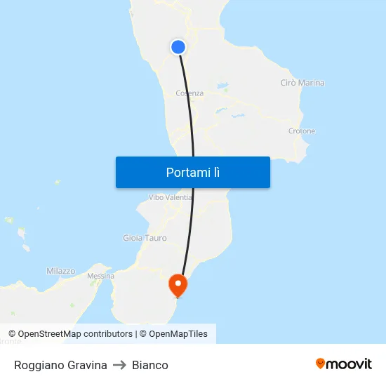 Roggiano Gravina to Bianco map
