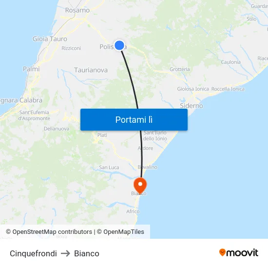 Cinquefrondi to Bianco map