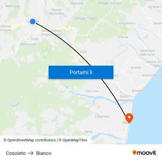 Cosoleto to Bianco map