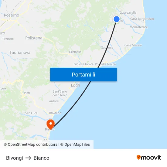 Bivongi to Bianco map