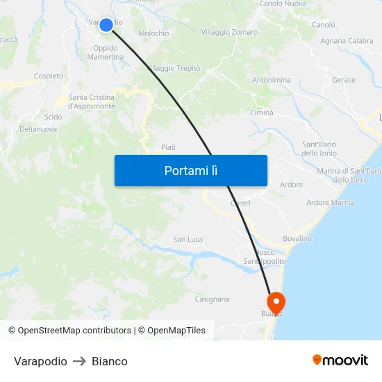 Varapodio to Bianco map