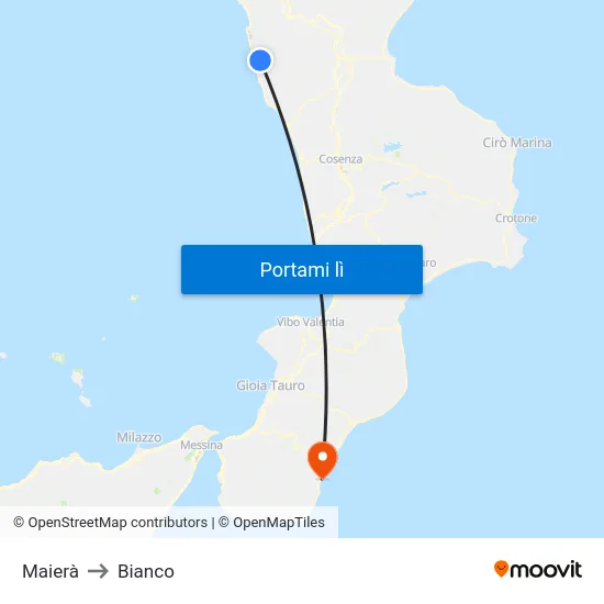 Maierà to Bianco map