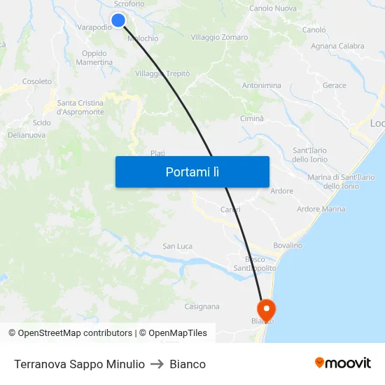 Terranova Sappo Minulio to Bianco map