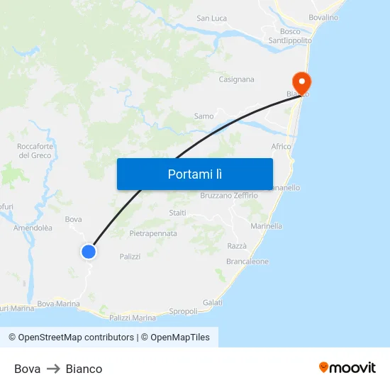 Bova to Bianco map