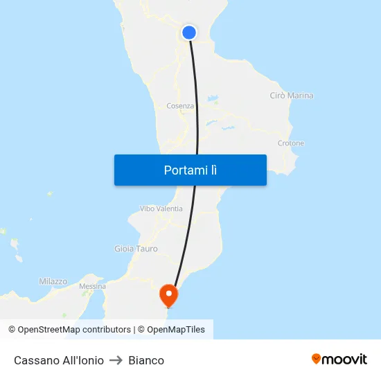 Cassano All'Ionio to Bianco map