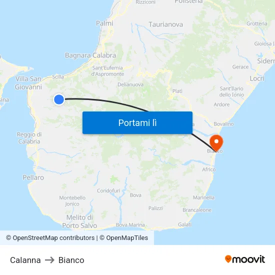 Calanna to Bianco map