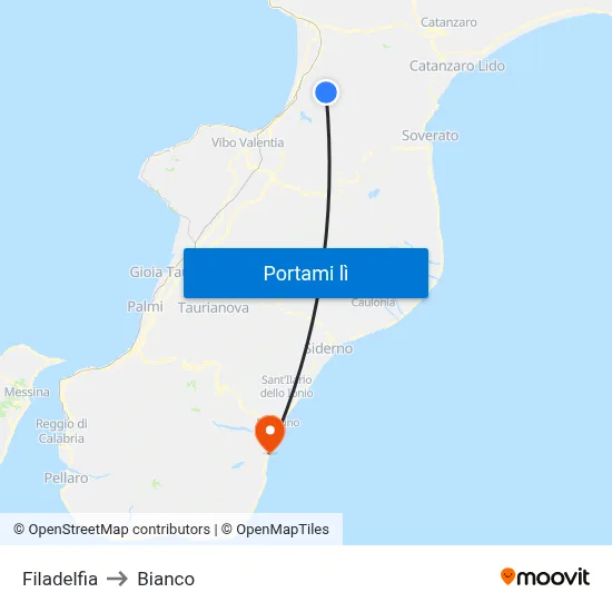 Filadelfia to Bianco map