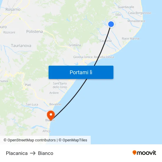 Placanica to Bianco map