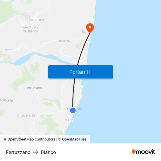 Ferruzzano to Bianco map