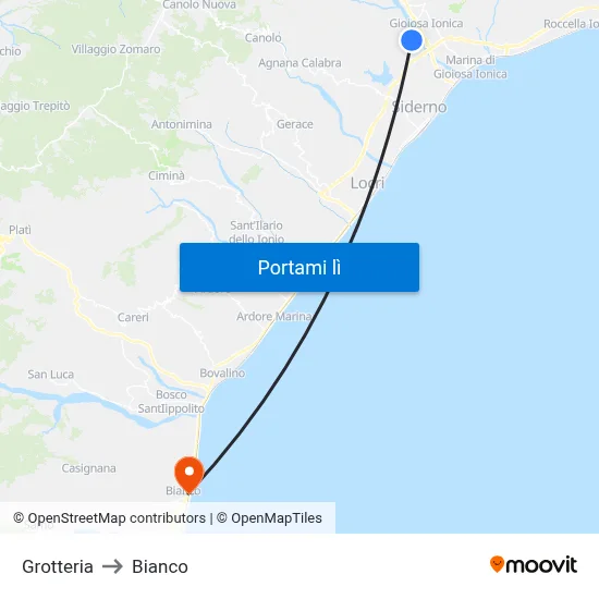 Grotteria to Bianco map