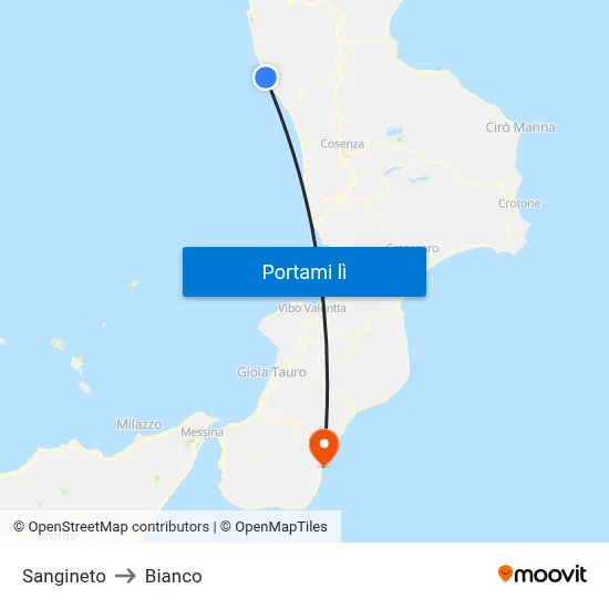 Sangineto to Bianco map