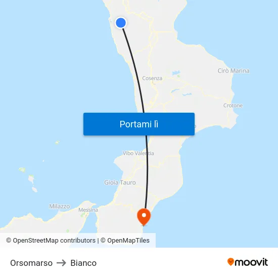 Orsomarso to Bianco map