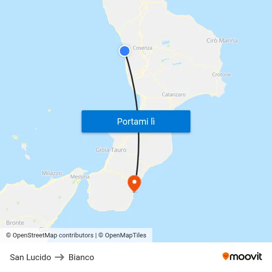 San Lucido to Bianco map