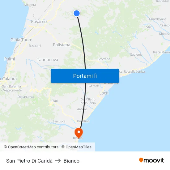San Pietro Di Caridà to Bianco map