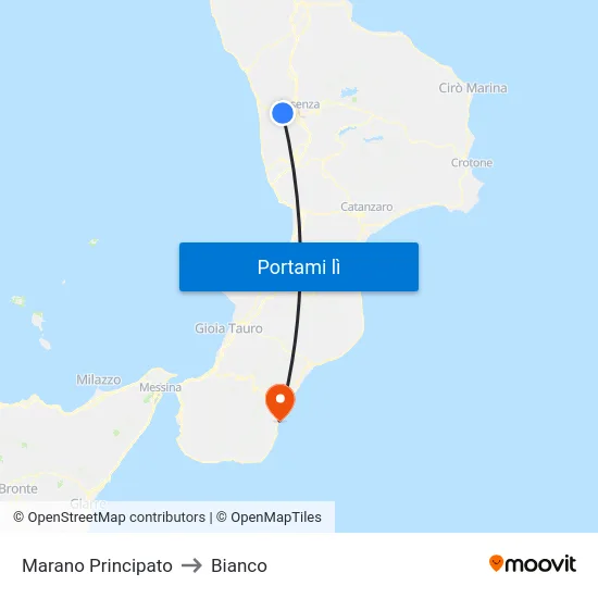 Marano Principato to Bianco map