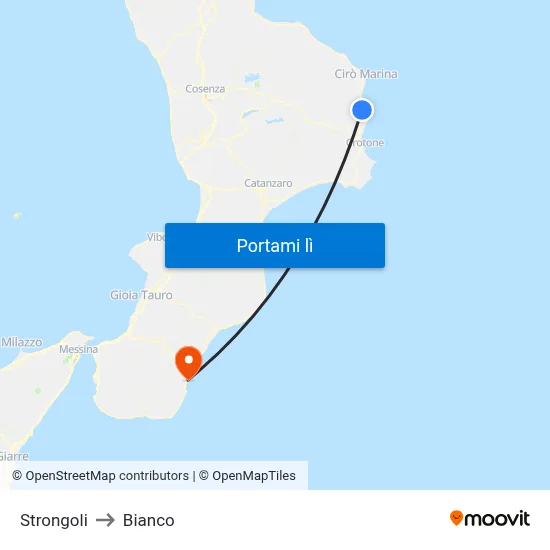 Strongoli to Bianco map