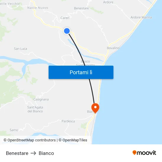 Benestare to Bianco map