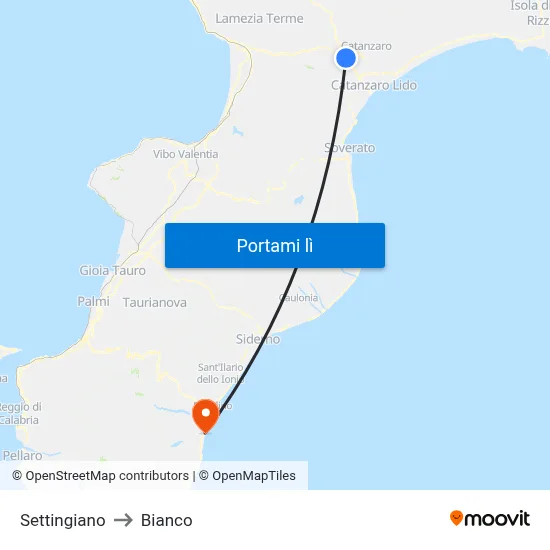 Settingiano to Bianco map