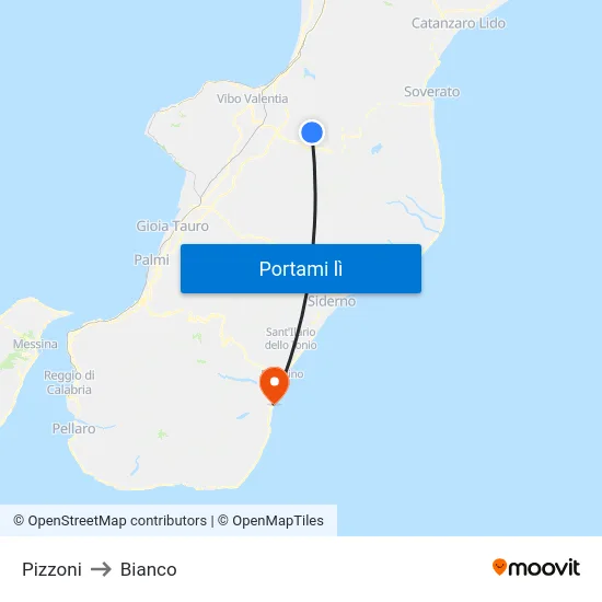 Pizzoni to Bianco map