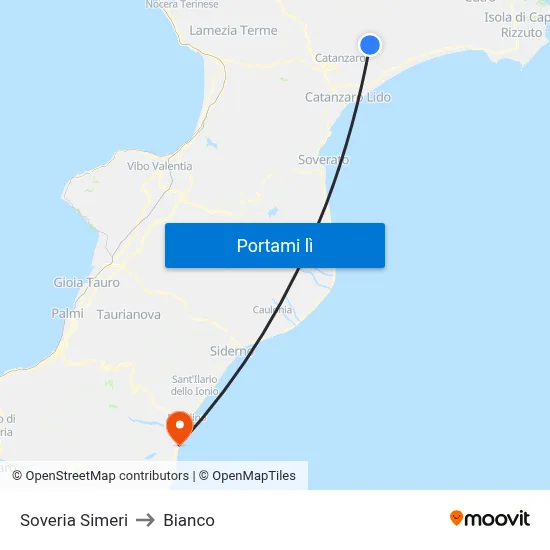 Soveria Simeri to Bianco map