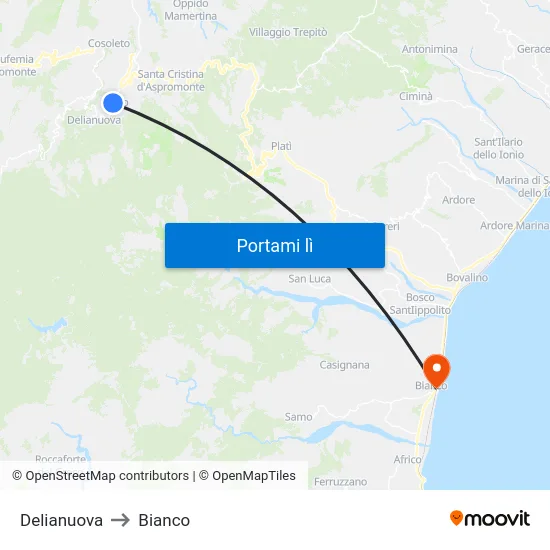 Delianuova to Bianco map