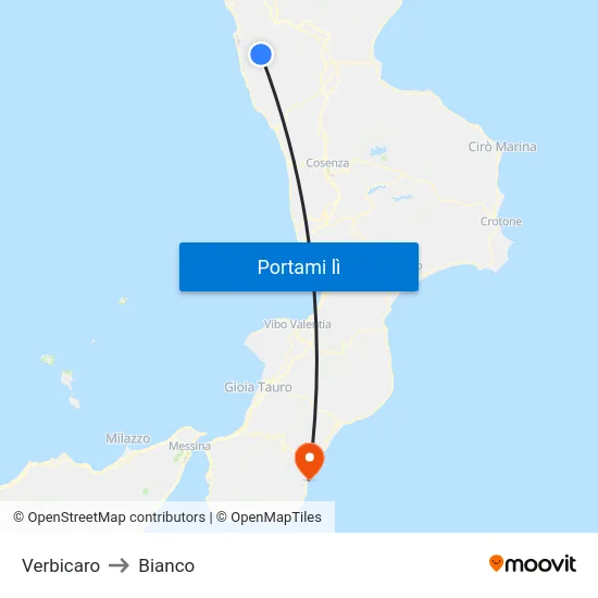 Verbicaro to Bianco map