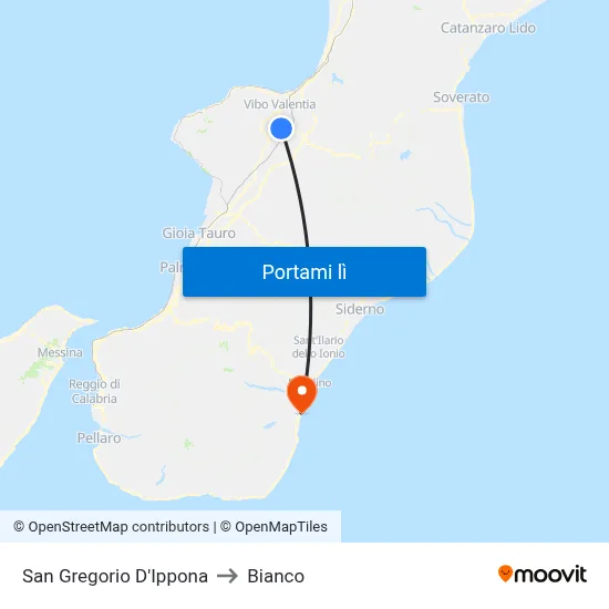 San Gregorio D'Ippona to Bianco map