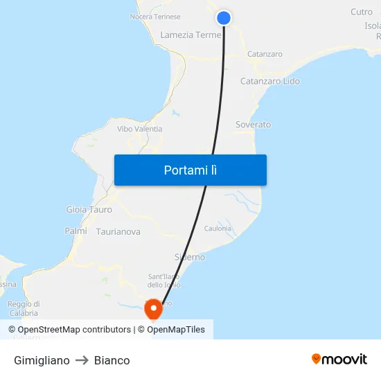 Gimigliano to Bianco map