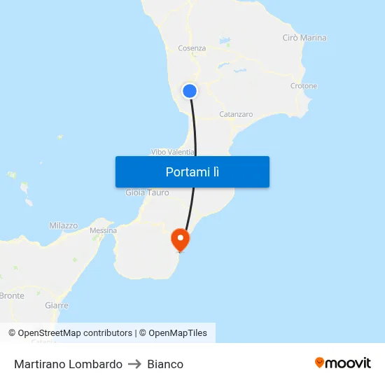 Martirano Lombardo to Bianco map