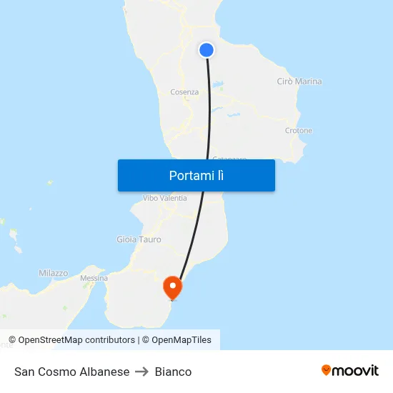 San Cosmo Albanese to Bianco map
