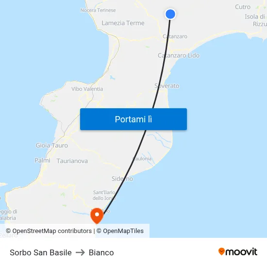 Sorbo San Basile to Bianco map