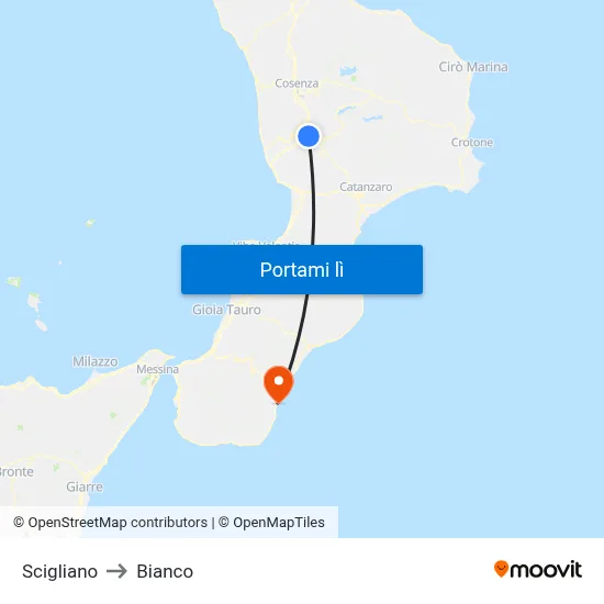 Scigliano to Bianco map