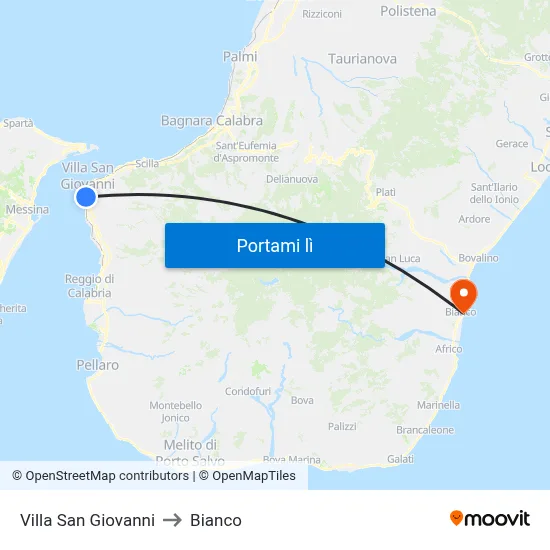 Villa San Giovanni to Bianco map