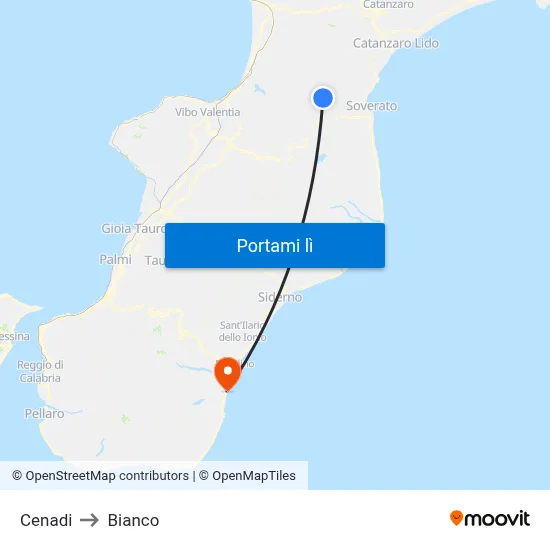 Cenadi to Bianco map