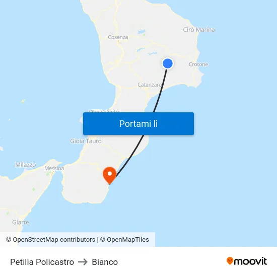 Petilia Policastro to Bianco map