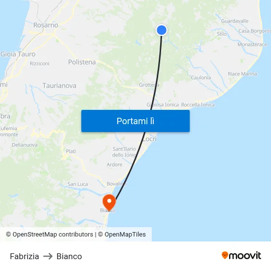 Fabrizia to Bianco map