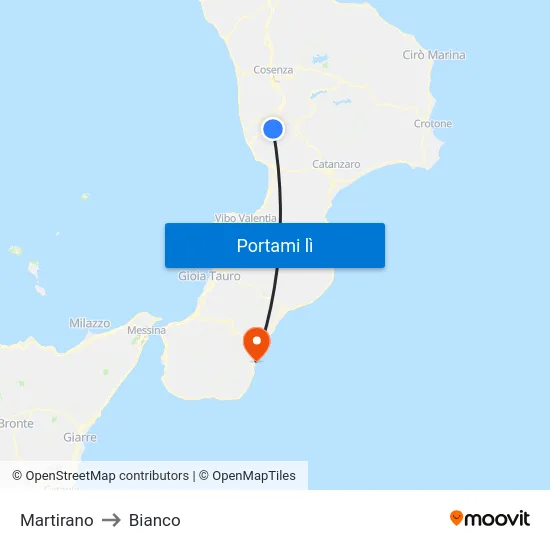 Martirano to Bianco map