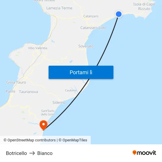 Botricello to Bianco map