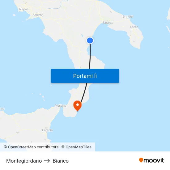 Montegiordano to Bianco map