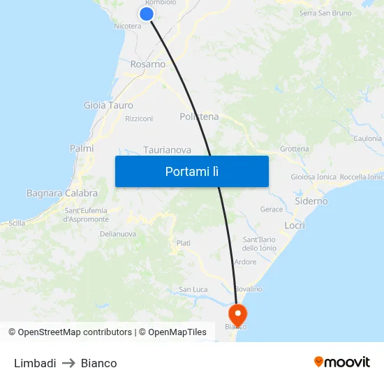 Limbadi to Bianco map