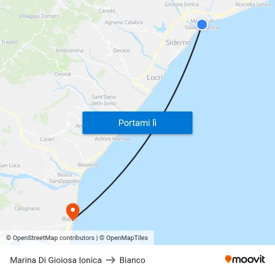 Marina Di Gioiosa Ionica to Bianco map