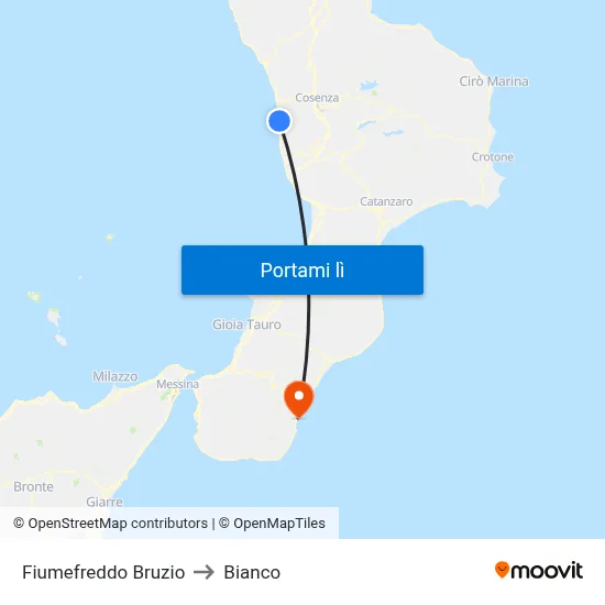 Fiumefreddo Bruzio to Bianco map