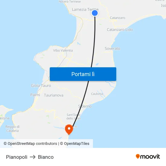 Pianopoli to Bianco map