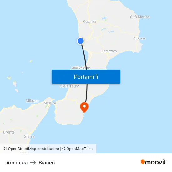 Amantea to Bianco map