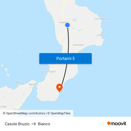 Casole Bruzio to Bianco map