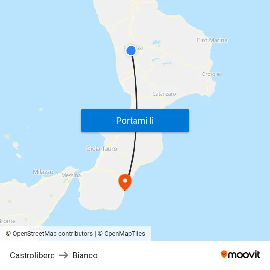 Castrolibero to Bianco map