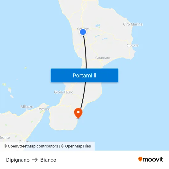 Dipignano to Bianco map
