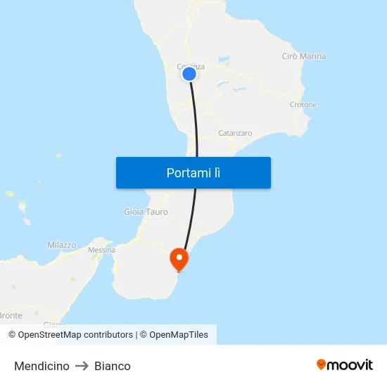 Mendicino to Bianco map